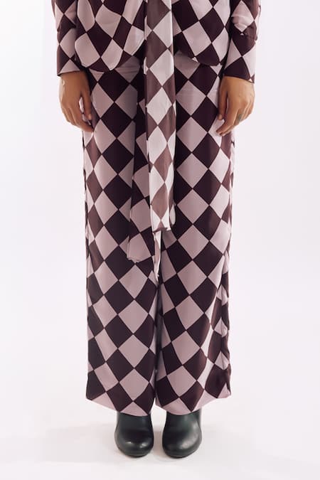 Notsosure Brown Crepe Collared Checks Front Tie Coord Set at Aza Fashions Notsosure_Brown Crepe Collared Checks Front Tie Coord Set _at_Aza_Fashions