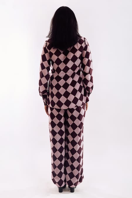 Shop Notsosure Brown Crepe Collared Checks Front Tie Coord Set at Aza Fashions Shop_Notsosure_Brown Crepe Collared Checks Front Tie Coord Set _at_Aza_Fashions