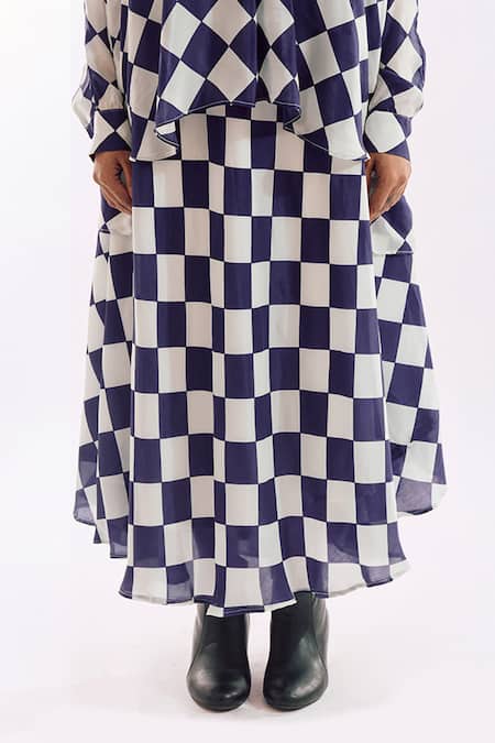 Buy_Notsosure_Cream Crepe Collared Checkered Top And Skirt Coord Set _Online_at_Aza_Fashions