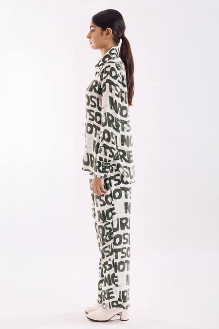 Notsosure White Cotton, Silk Collared Bold Digital Print Pant Set Online at Aza Fashions Notsosure_White Cotton, Silk Collared Bold Digital Print Pant Set _Online_at_Aza_Fashions