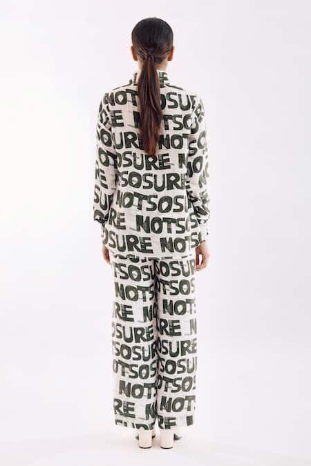Shop Notsosure White Cotton, Silk Collared Bold Digital Print Pant Set at Aza Fashions Shop_Notsosure_White Cotton, Silk Collared Bold Digital Print Pant Set _at_Aza_Fashions