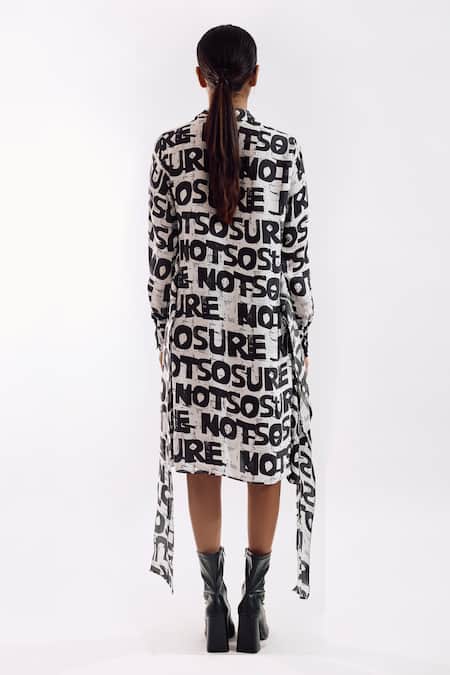 Shop Notsosure Black Cotton Collared Bold Digital Print Tie Dress at Aza Fashions Shop_Notsosure_Black Cotton Collared Bold Digital Print Tie Dress _at_Aza_Fashions