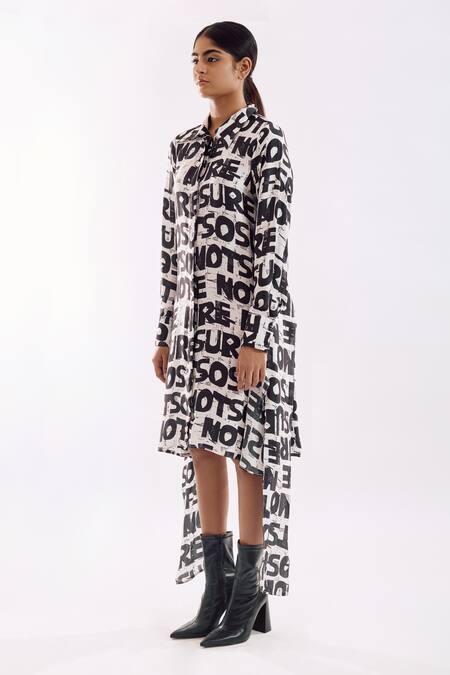Shop Notsosure Black Cotton Collared Bold Digital Print Tie Dress Online at Aza Fashions Shop_Notsosure_Black Cotton Collared Bold Digital Print Tie Dress _Online_at_Aza_Fashions