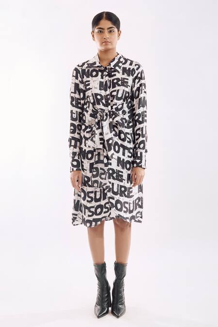 Notsosure Black Cotton Collared Bold Digital Print Tie Dress at Aza Fashions Notsosure_Black Cotton Collared Bold Digital Print Tie Dress _at_Aza_Fashions