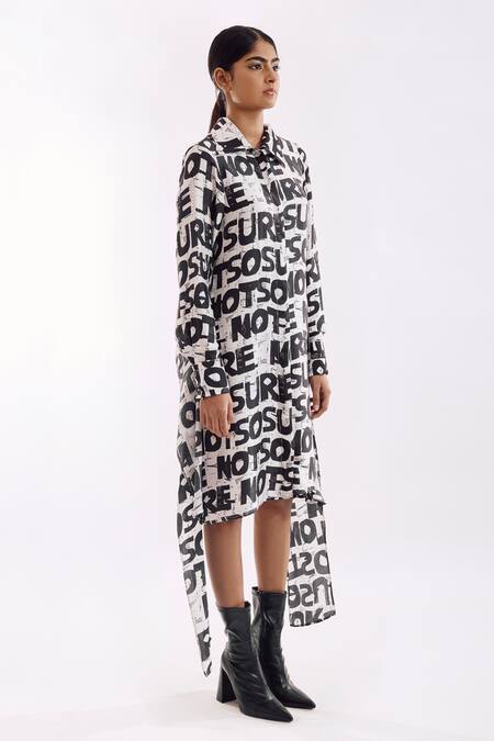Buy Notsosure Black Cotton Collared Bold Digital Print Tie Dress Buy_Notsosure_Black Cotton Collared Bold Digital Print Tie Dress