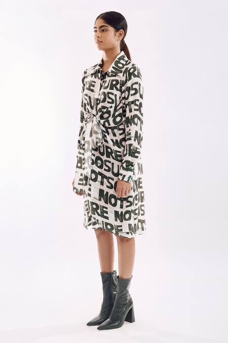 Buy Notsosure White Cotton, Silk Collared Bold Digital Print Front Tie Dress Online at Aza Fashions Buy_Notsosure_White Cotton, Silk Collared Bold Digital Print Front Tie Dress _Online_at_Aza_Fashions