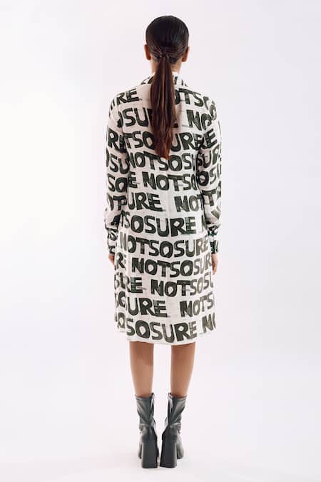 Shop Notsosure White Cotton, Silk Collared Bold Digital Print Front Tie Dress at Aza Fashions Shop_Notsosure_White Cotton, Silk Collared Bold Digital Print Front Tie Dress _at_Aza_Fashions