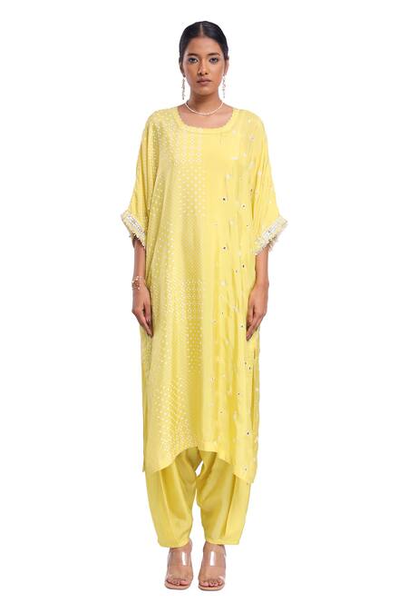 Surbhi Gupta_Green Silk Embroidery, Pearls Round Neck Half Block Printed Kurta And Salwar Set _Online_at_Aza_Fashions