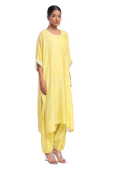 Buy_Surbhi Gupta_Green Silk Embroidery, Pearls Round Neck Half Block Printed Kurta And Salwar Set _Online_at_Aza_Fashions