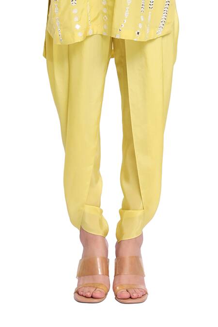 Surbhi Gupta_Green Silk Pearls, Mirrors Collared Lime Stripe Co-ord Set _Online_at_Aza_Fashions