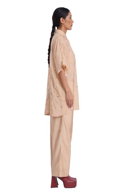 Surbhi Gupta_Pink Silk Embroidery Collared Sprinkle Co-ord Set _Online_at_Aza_Fashions