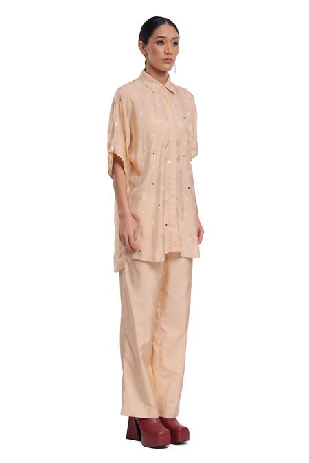 Buy_Surbhi Gupta_Pink Silk Embroidery Collared Sprinkle Co-ord Set _Online_at_Aza_Fashions