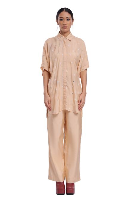 Shop_Surbhi Gupta_Pink Silk Embroidery Collared Sprinkle Co-ord Set _Online_at_Aza_Fashions