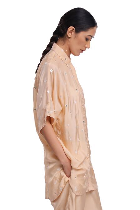 Buy_Surbhi Gupta_Pink Silk Embroidery Collared Sprinkle Co-ord Set 