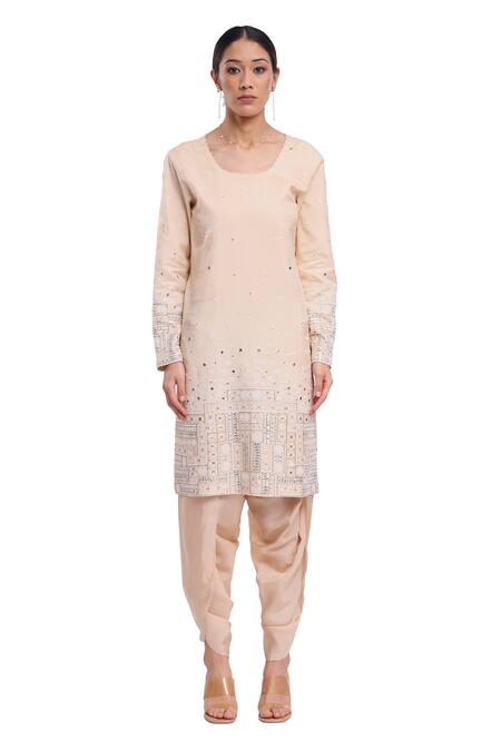 Shop_Surbhi Gupta_Pink , Hemp, Organza Pearls, Mirrors Round Heavy Embroidered Kurta Set _Online_at_Aza_Fashions