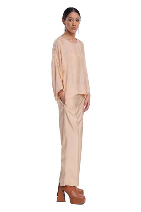 Surbhi Gupta_Pink Silk Pearls Round Neck Embroidered Co-ord Set _Online_at_Aza_Fashions