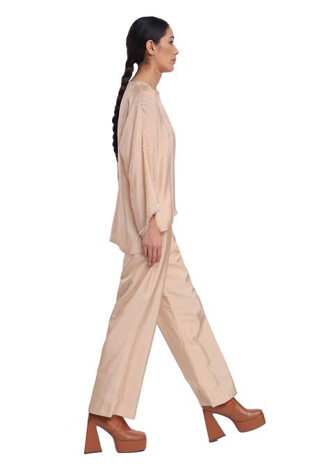 Buy_Surbhi Gupta_Pink Silk Pearls Round Neck Embroidered Co-ord Set _Online_at_Aza_Fashions