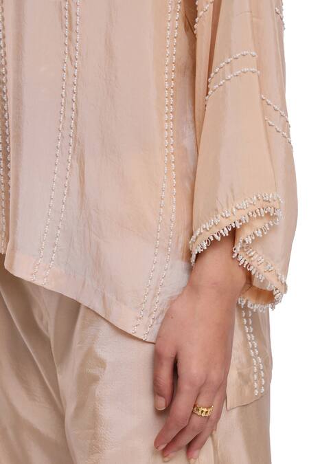 Shop_Surbhi Gupta_Pink Silk Pearls Round Neck Embroidered Co-ord Set _Online_at_Aza_Fashions