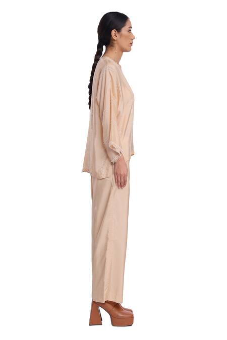 Surbhi Gupta_Pink Silk Pearls Round Neck Embroidered Co-ord Set _at_Aza_Fashions