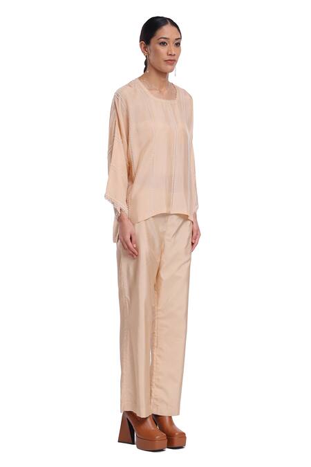 Buy_Surbhi Gupta_Pink Silk Pearls Round Neck Embroidered Co-ord Set 