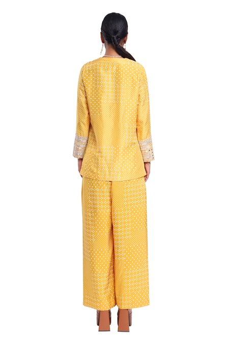 Surbhi Gupta Yellow Block Printed Tunic & Trouser Set 
