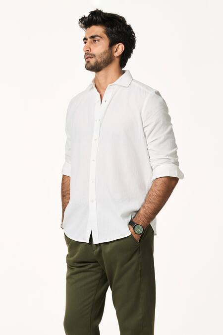 Terra Luna_White Cotton Handloom Formal Shirt _Online_at_Aza_Fashions