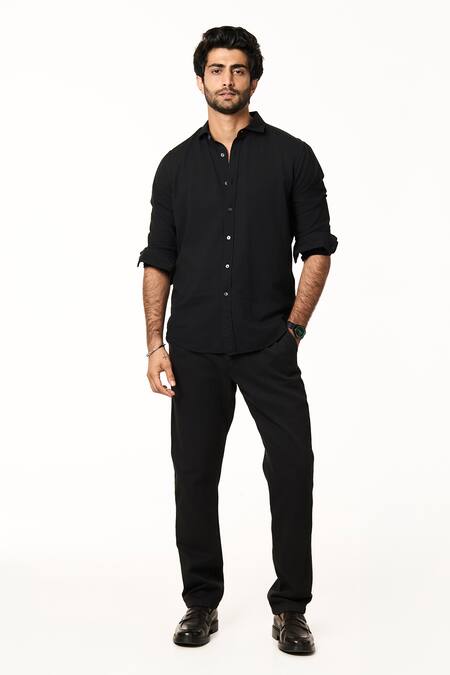 Terra Luna_Black Cotton Handloom Formal Shirt _Online_at_Aza_Fashions