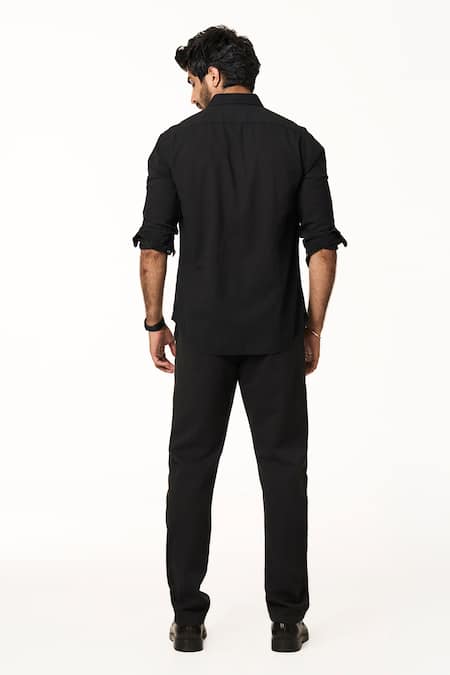 Shop_Terra Luna_Black Cotton Handloom Formal Shirt _at_Aza_Fashions