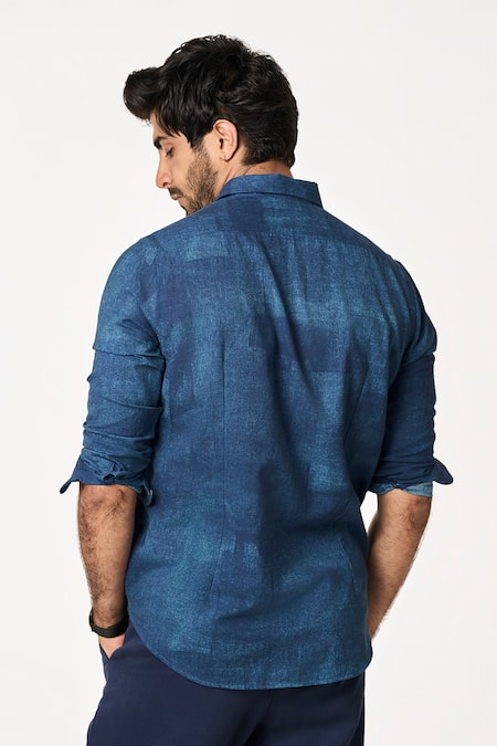 Terra Luna Ocean Blue Handloom Cotton Casual Shirt 