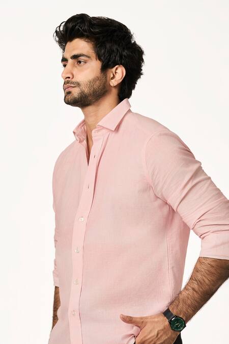 Terra Luna_Pink Cotton Handloom Sunrise Shirt _Online_at_Aza_Fashions