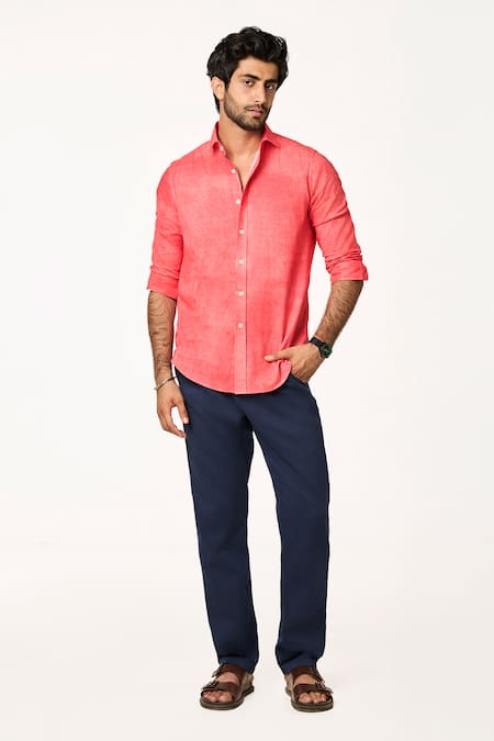 Terra Luna_Orange Cotton Sunset Citrus Handloom Shirt _Online_at_Aza_Fashions