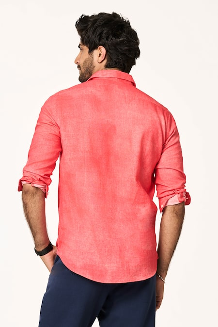 Shop_Terra Luna_Orange Cotton Sunset Citrus Handloom Shirt _at_Aza_Fashions