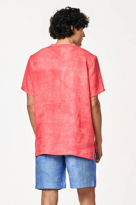 Shop_Terra Luna_Orange Linen Designer T-shirt _at_Aza_Fashions