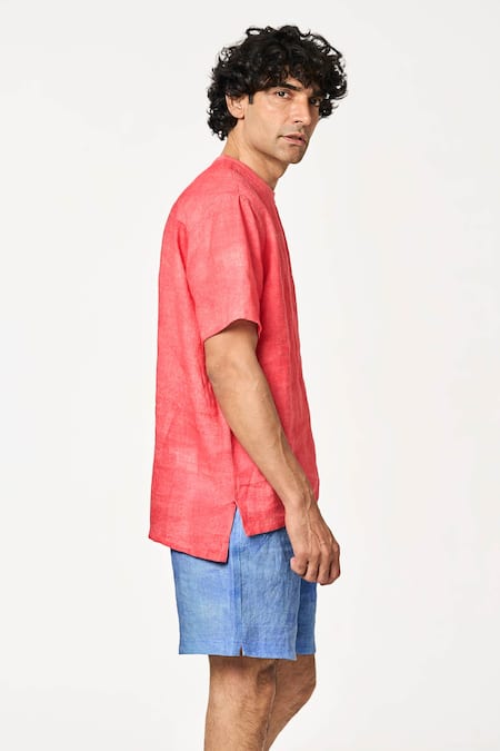 Terra Luna_Orange Linen Designer T-shirt _Online_at_Aza_Fashions