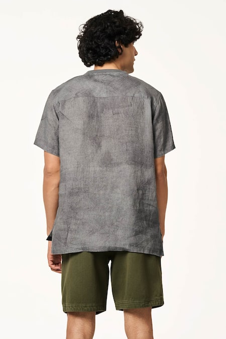 Shop_Terra Luna_Charcoal Linen Grey Pico T-shirt _at_Aza_Fashions