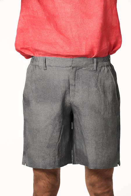 Terra Luna_Charcoal Linen Grey Shorts _Online_at_Aza_Fashions