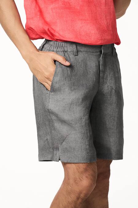 Buy_Terra Luna_Charcoal Linen Grey Shorts _Online_at_Aza_Fashions