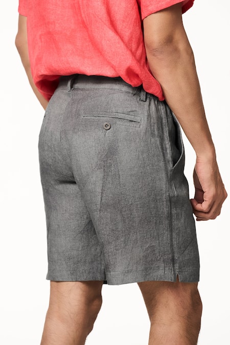 Shop_Terra Luna_Charcoal Linen Grey Shorts _at_Aza_Fashions