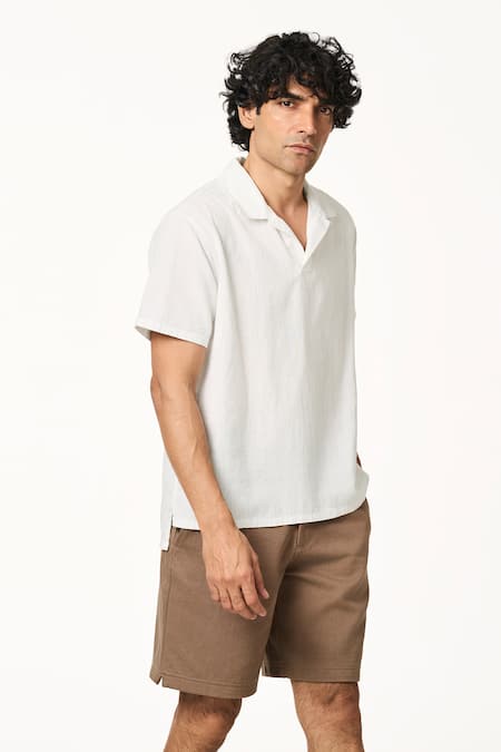Terra Luna_White Cotton Handloom Cata Polo T-shirt _Online_at_Aza_Fashions