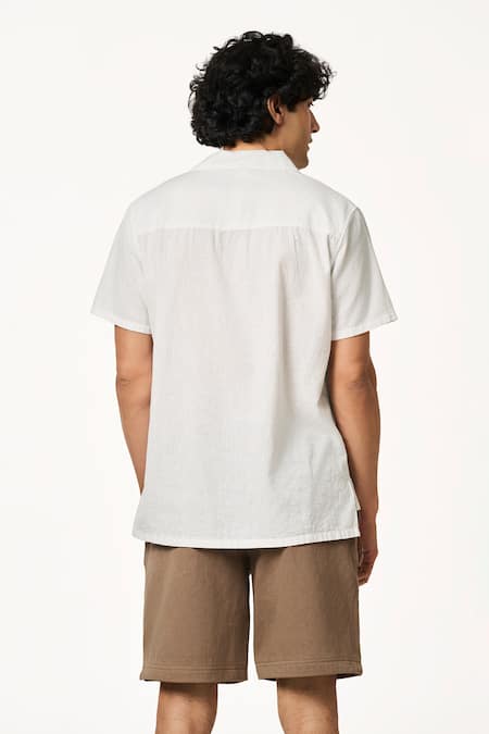 Shop_Terra Luna_White Cotton Handloom Cata Polo T-shirt _at_Aza_Fashions