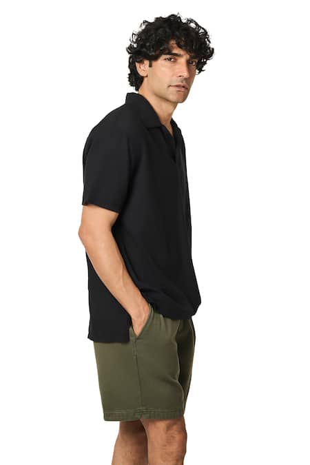 Terra Luna_Black Cotton Cata Polo Handloom T-shirt _Online_at_Aza_Fashions