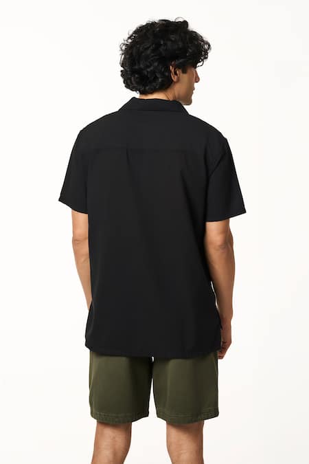 Shop_Terra Luna_Black Cotton Cata Polo Handloom T-shirt _at_Aza_Fashions
