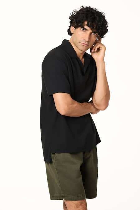 Buy_Terra Luna_Black Cotton Cata Polo Handloom T-shirt _Online_at_Aza_Fashions