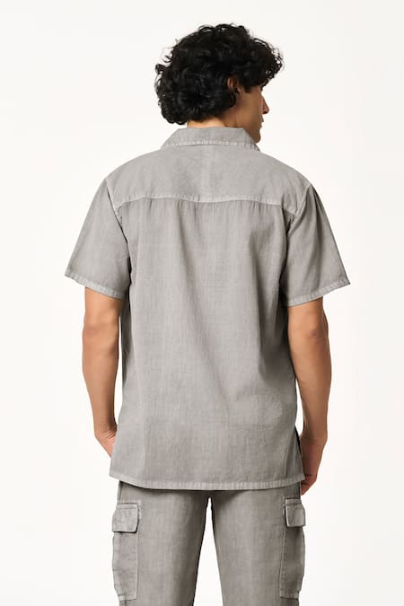 Shop_Terra Luna_Charcoal Cotton Grey Handloom Polo T-shirt _at_Aza_Fashions