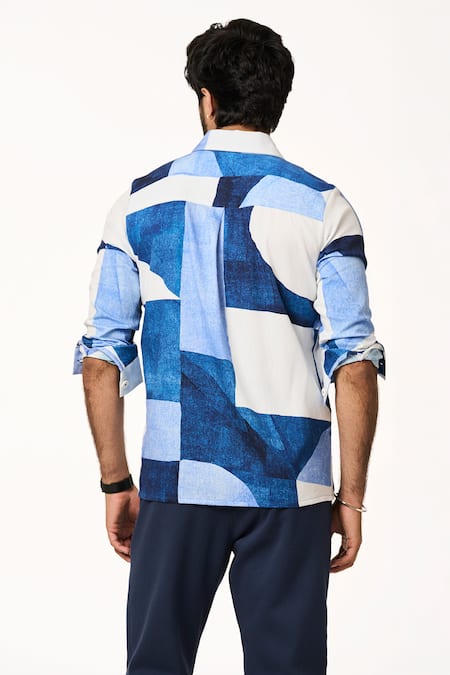 Shop_Terra Luna_Blue Cotton Patchwork Print Casual Shirt _at_Aza_Fashions