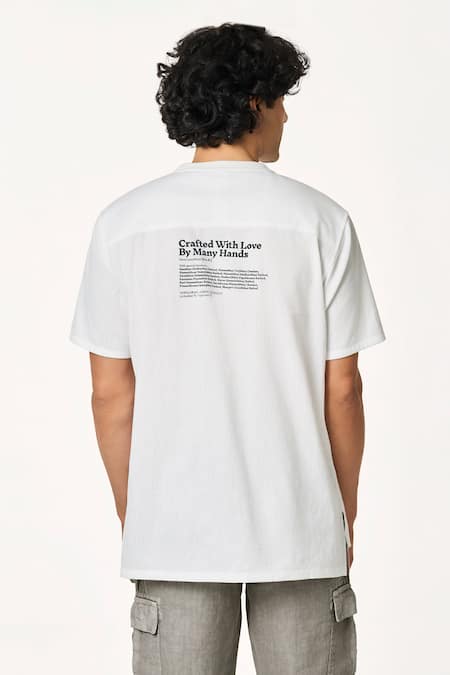 Shop_Terra Luna_White Cotton Pico Logo T-shirt _at_Aza_Fashions