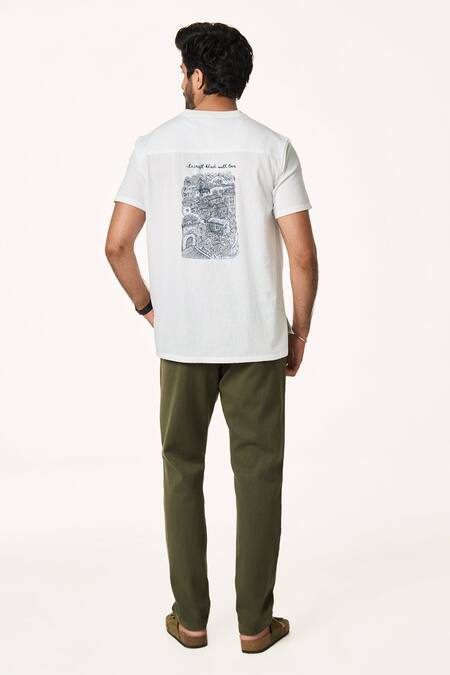 Shop_Terra Luna_White Cotton Pico Logo Handloom T-shirt _at_Aza_Fashions