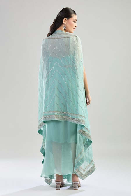 Anushree Reddy Sequin Embroidered Draped Skirt Set 