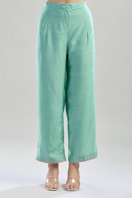 Buy_Anushree Reddy_Green Cotton Embroidery Split V-neck Botanical Print Kaftan Set_Online_at_Aza_Fashions