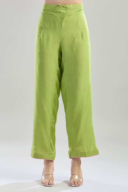 Shop_Anushree Reddy_Green Cotton Embroidery Split V-neck Botanical Print Kaftan And Pant Set _Online_at_Aza_Fashions